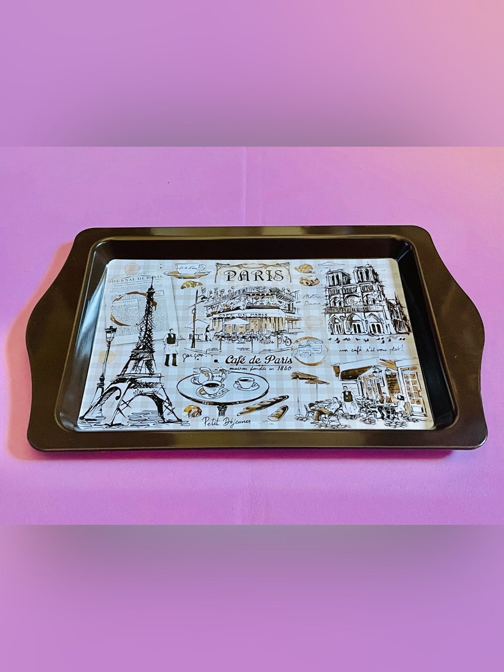 NEW Paris Café Decorative Serving Tray – Cream, Brown Illustration